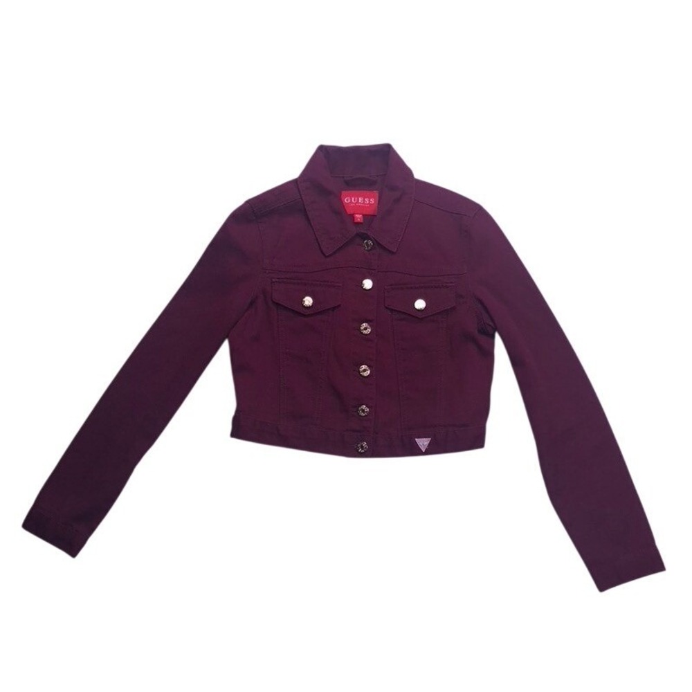 Guess Cropped Denim‎ Jacket Womens Small Burgundy Red Cotton Q73N01R2U10